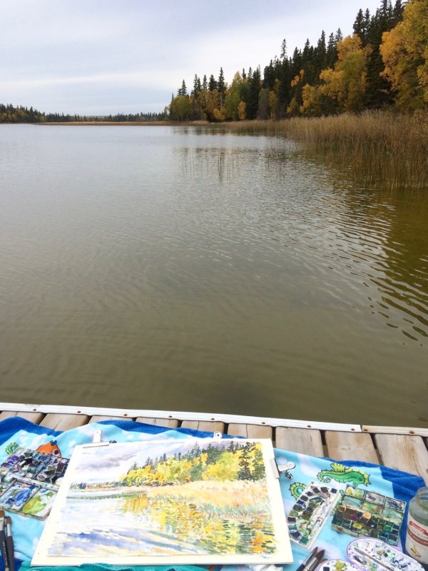 Painting from the Dock at Emma Lake 2016
